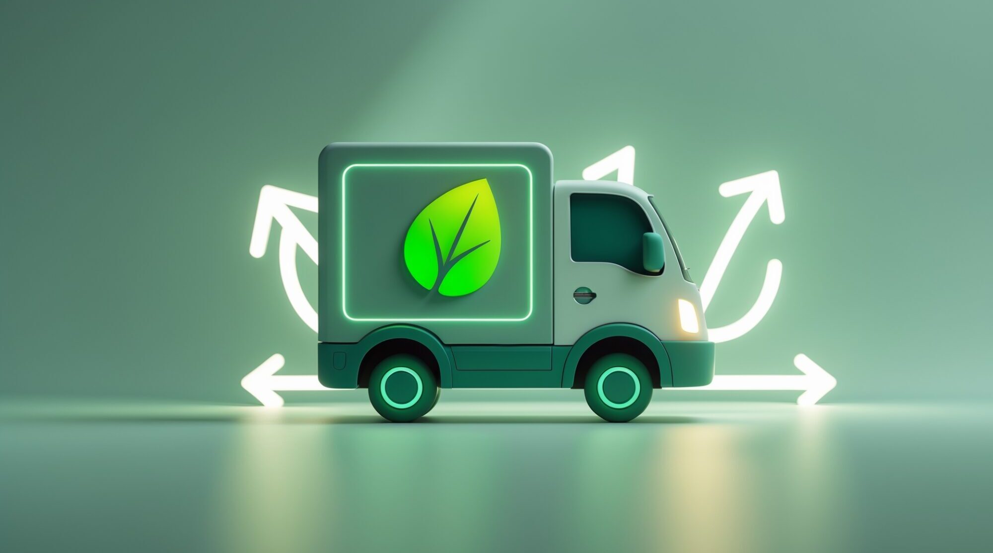 camión con hoja de logo y flechas hacia arriba verde y ecológico